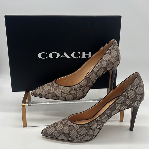 Coach Skyler Monogram Jacquard Pumps Oak Maple - Picture 1 of 16